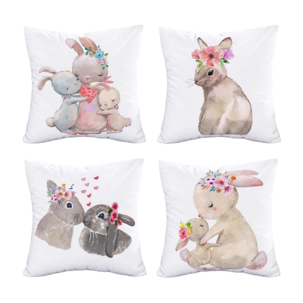Seasonal Bunny Soft Throw Decor Pillowcases 18”x18” 4 Set NEW